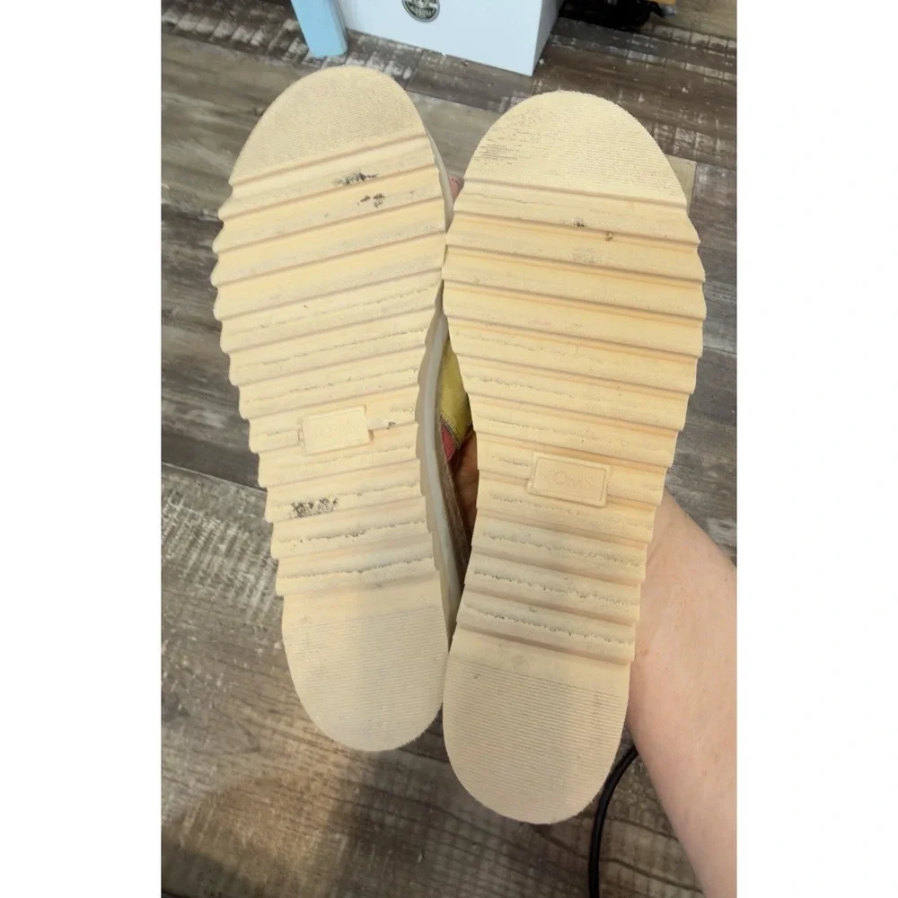 TOMS Women's 7.5 Multicolor Plaid Platform Espadrille Slide Sandals
